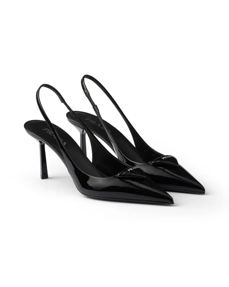 Prada Slingback-pumps Aus Lackleder, Damen, Schwarz, Größe Schwarz