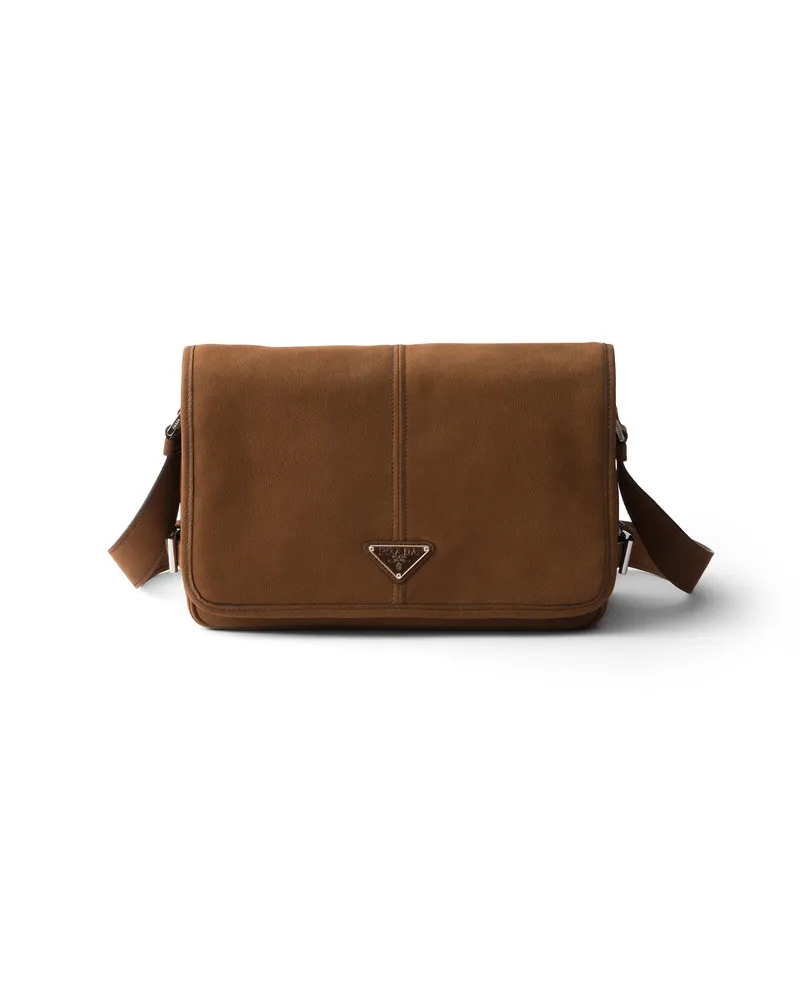 Prada Schultertasche Aus Nubukleder, Herren, Kakaobraun Kakaobraun