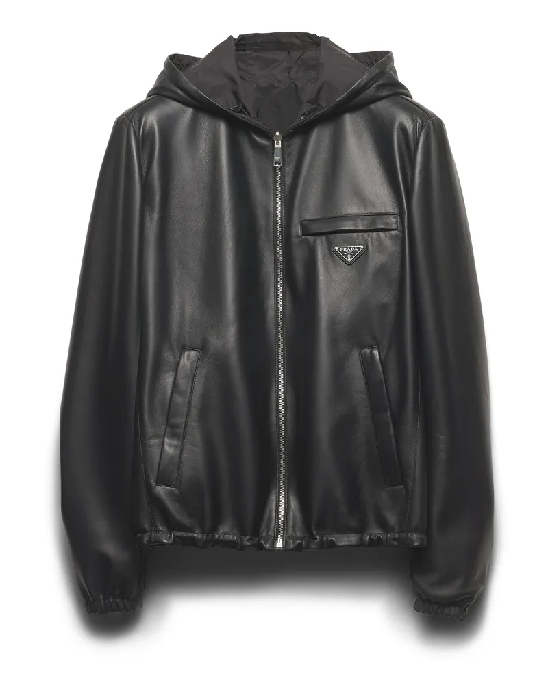 Prada Jacke Zum Wenden Aus Nappa-leder Und Re-nylon, Herren, Schwarz, Größe Schwarz