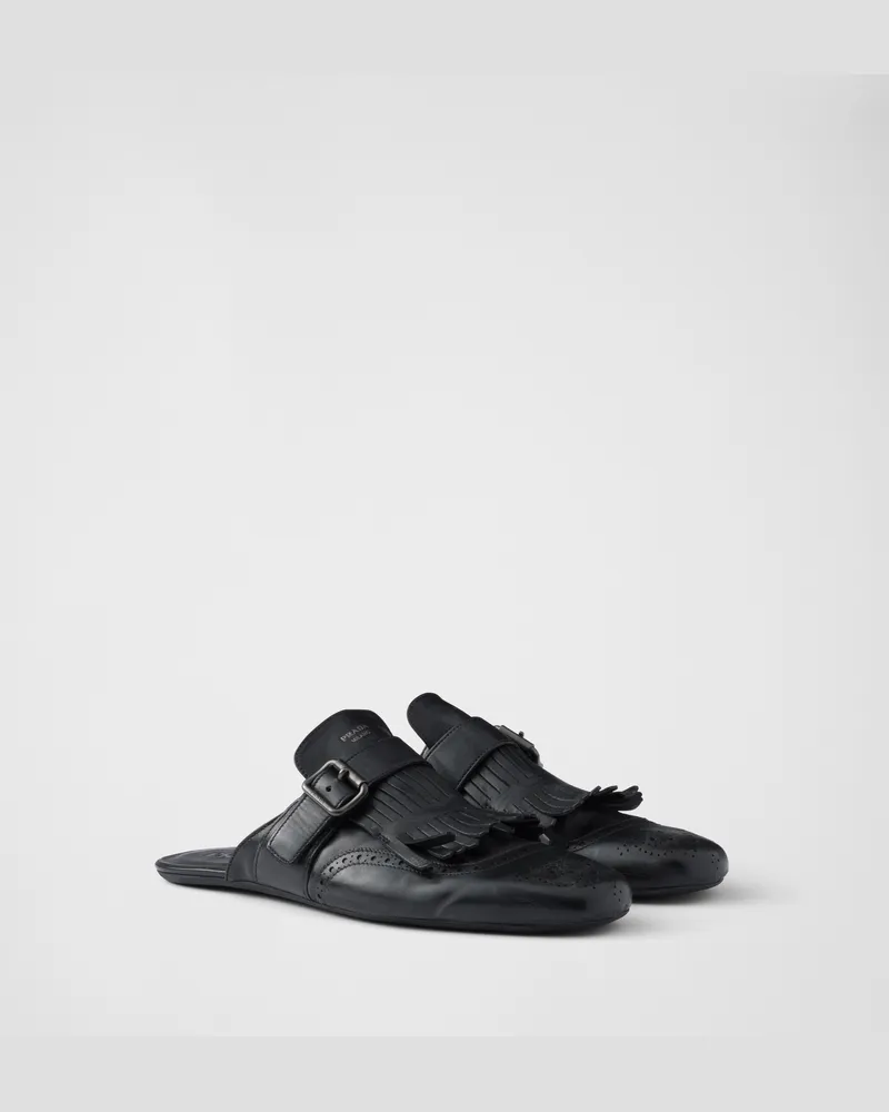 Prada Shuffle Monkstrap-Mules aus Leder mit Fransen Schwarz