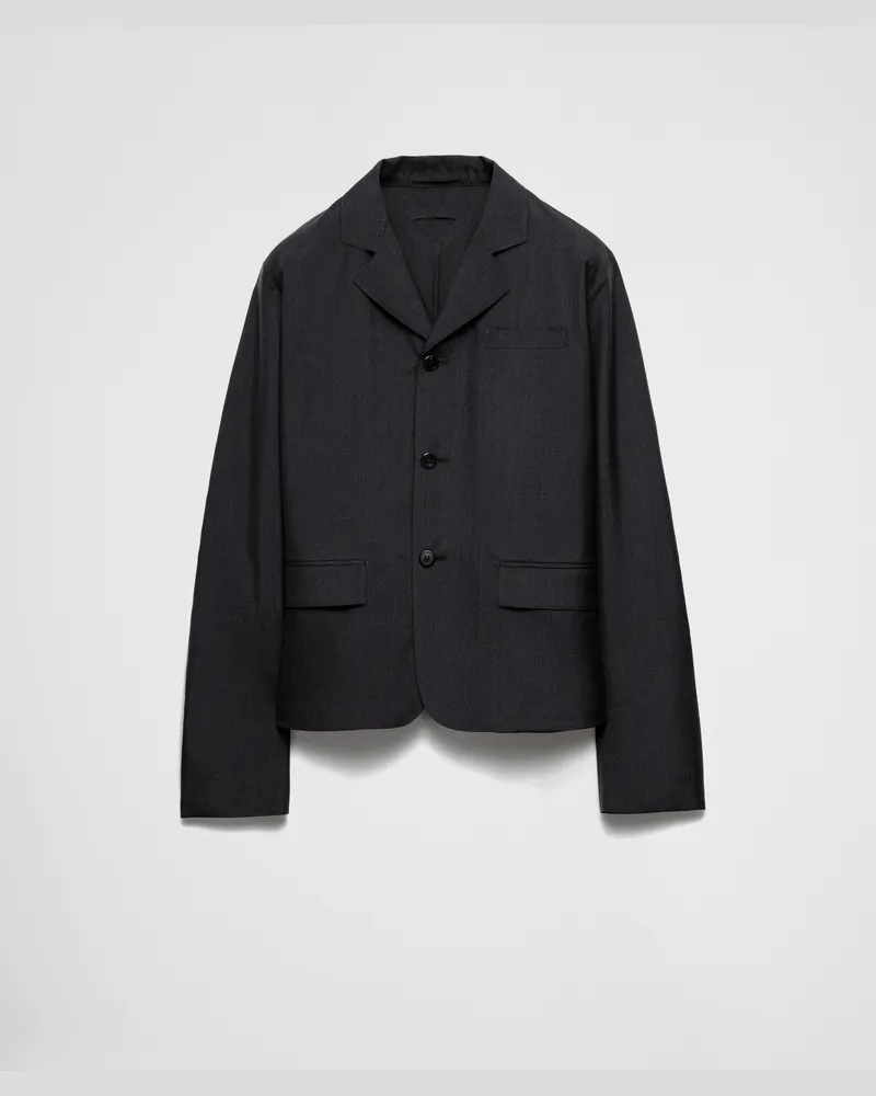 Prada Einreihige Jacke aus Wolle und Seide Schwarz