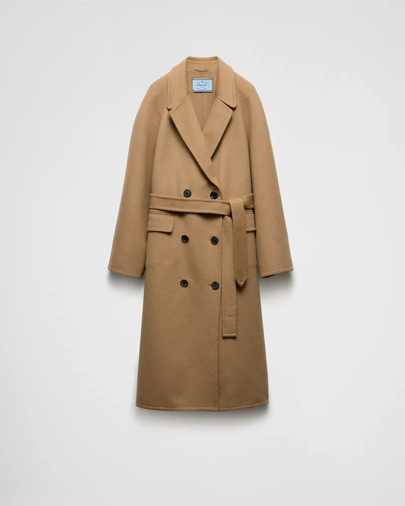 Prada Doppelreihiger Mantel aus Kaschgora Kamelbraun