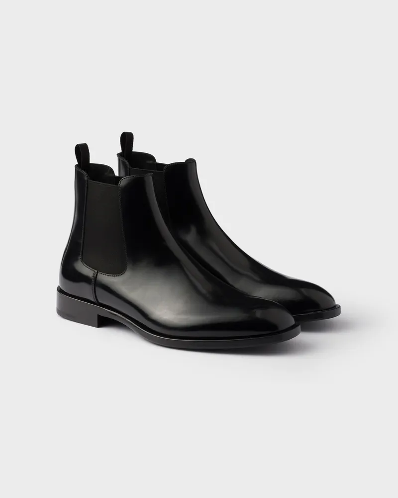 Prada Chelsea Boots aus gebürstetem Leder Schwarz