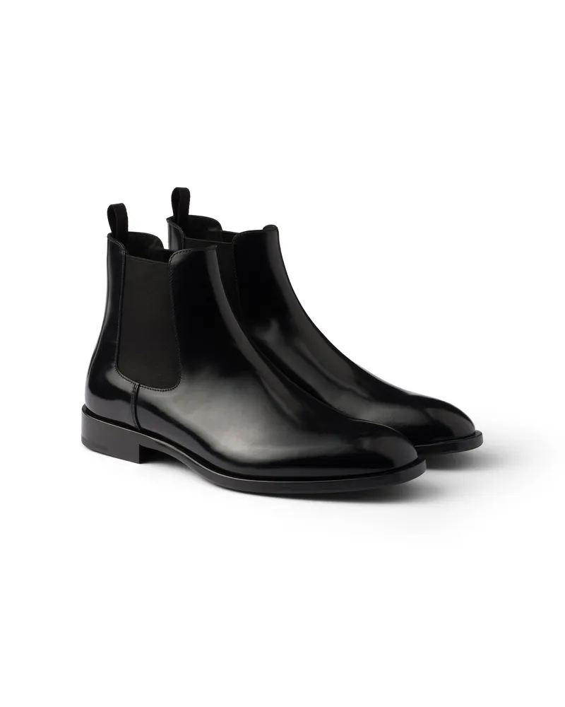 Prada Chelsea Boots Aus Gebürstetem Leder, Herren, Schwarz, Größe 10 Schwarz