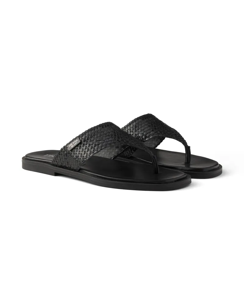 Prada Zehensteg-sandalen Aus Leder, Herren, Schwarz, Größe 12 Schwarz