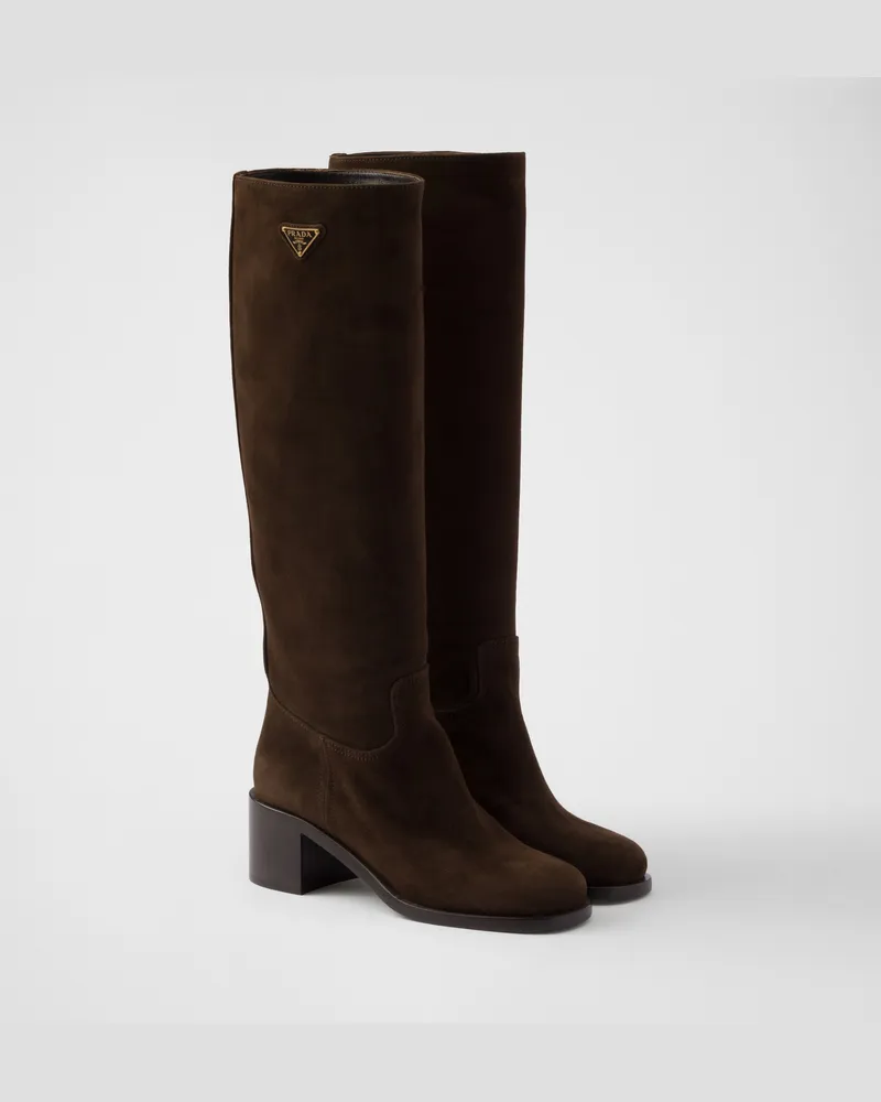 Prada Stiefel aus Wildleder Dunkelbraun