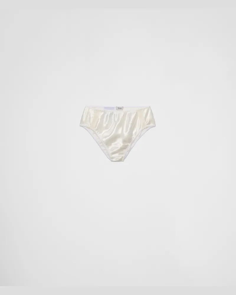 Prada Slip aus Satin mit Spitzenbesatz Weiss
