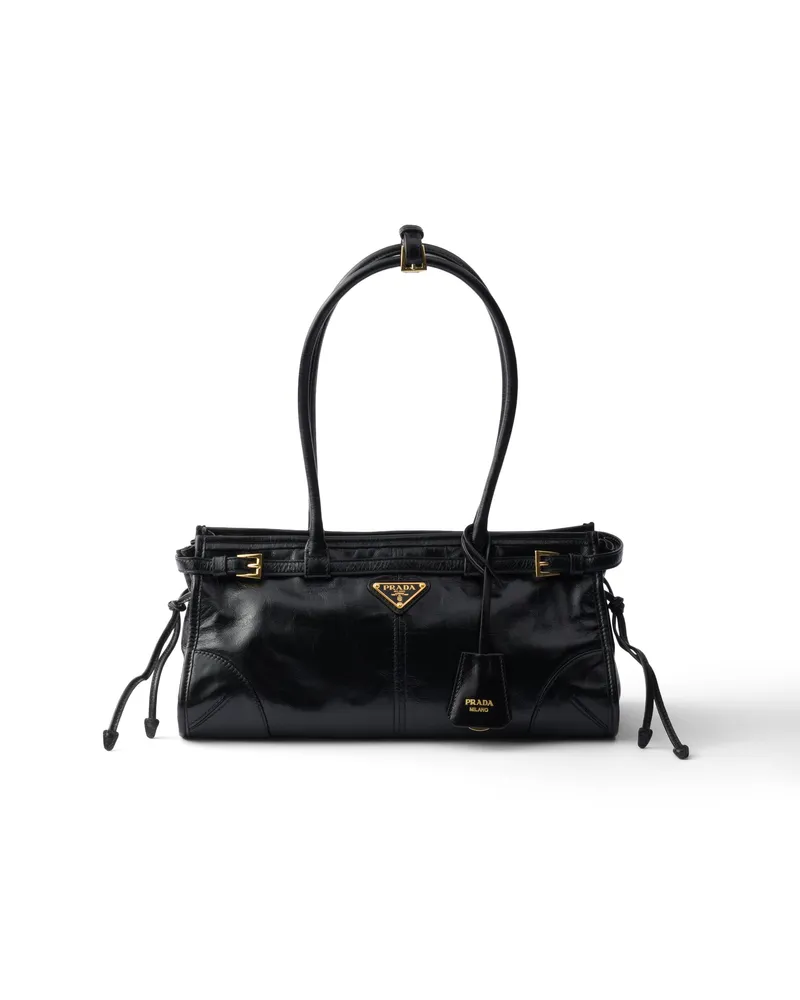 Prada Bonnie Mittelgroße Tasche Aus Leder, Damen, Schwarz Schwarz
