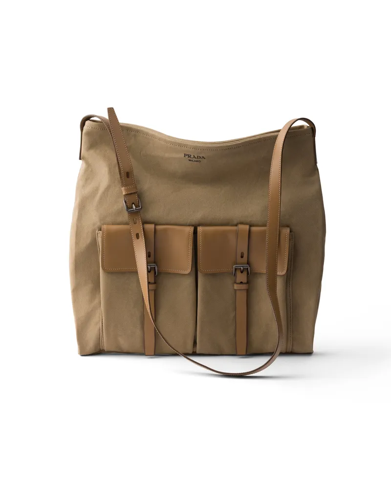 Prada Route Schultertasche Aus Canvas Und Leder, Herren, Khaki Khaki