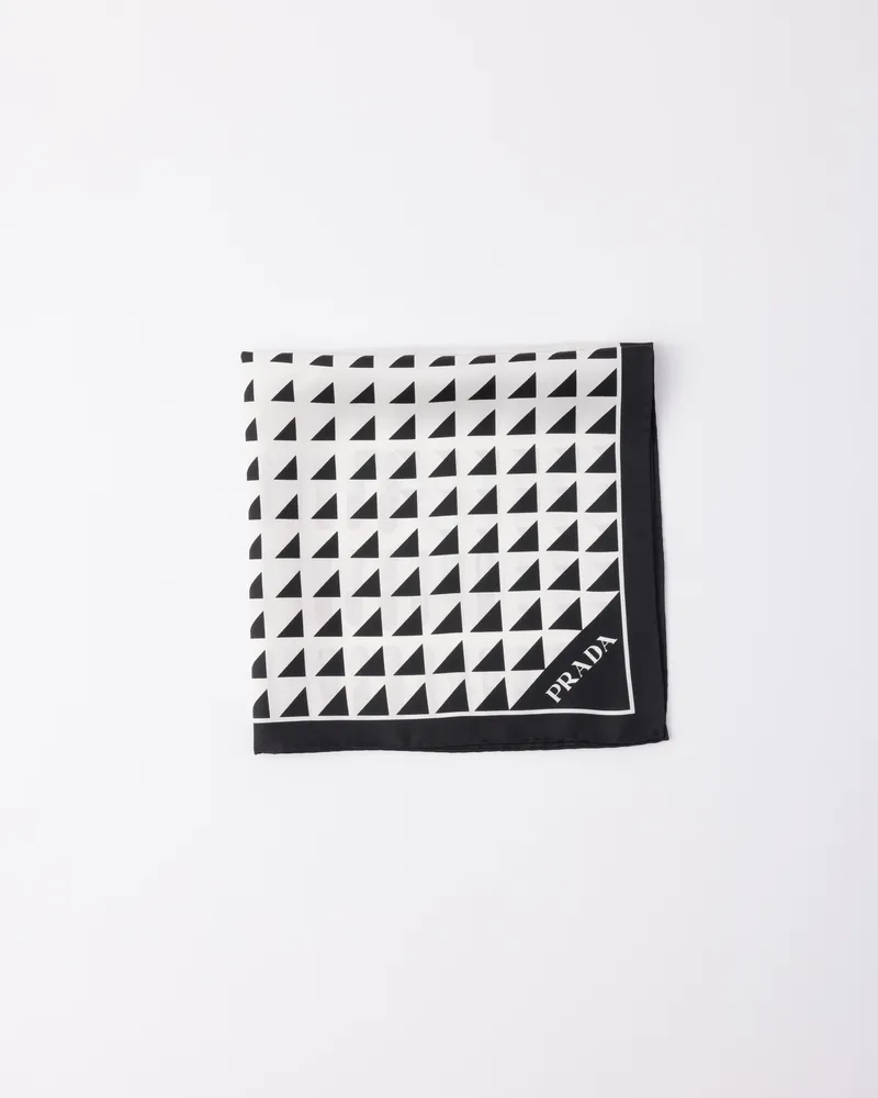 Prada Schal Aus Seidentwill Mit Print 55, Damen, Schwarz/weiss Schwarz