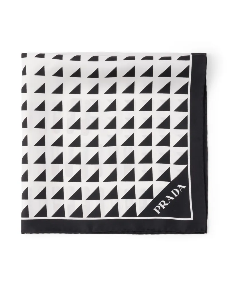 Prada Schal Aus Seidentwill Mit Print, 55 x 55, Damen, Schwarz/weiss Schwarz