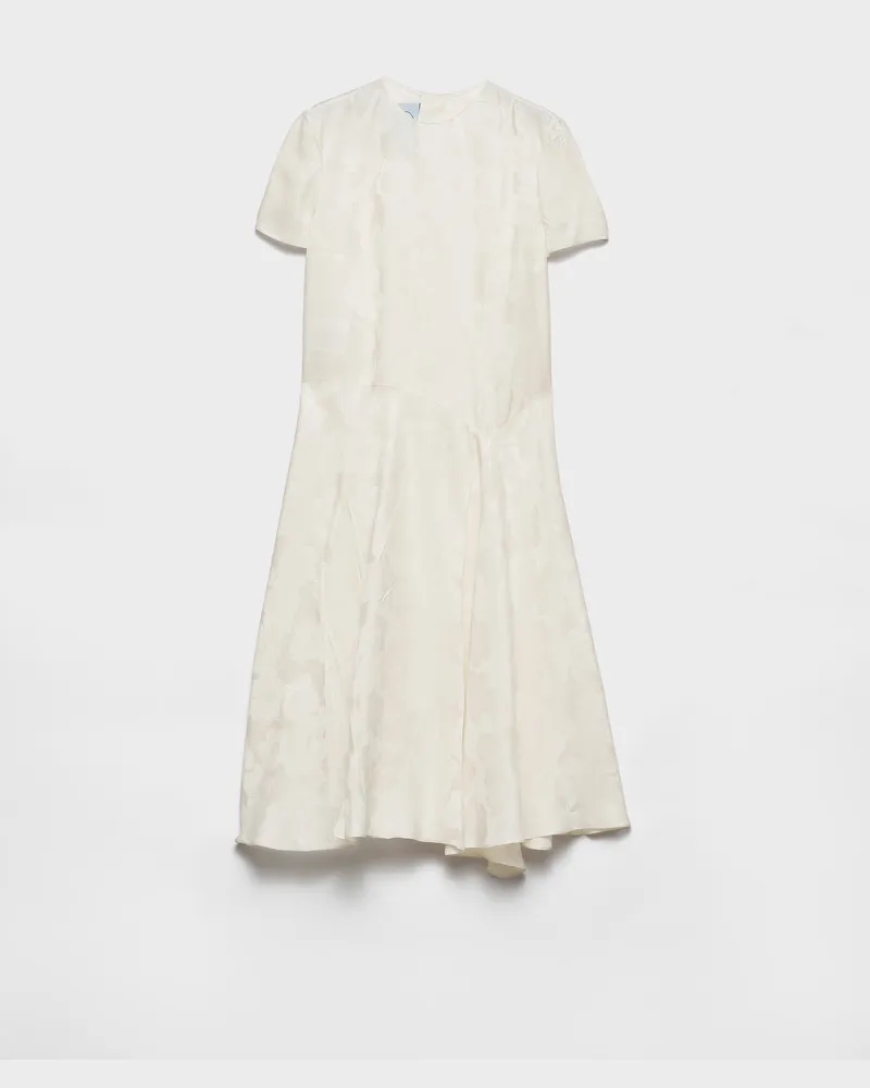 Prada Kleid aus Jacquard mit Blumenprint Elfenbein