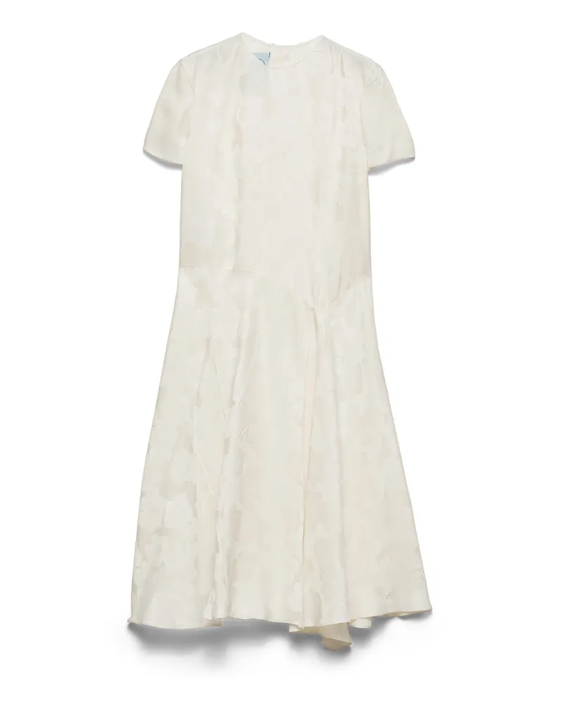 Prada Kleid Aus Jacquard Mit Blumenprint, Damen, Elfenbein, Größe Elfenbein