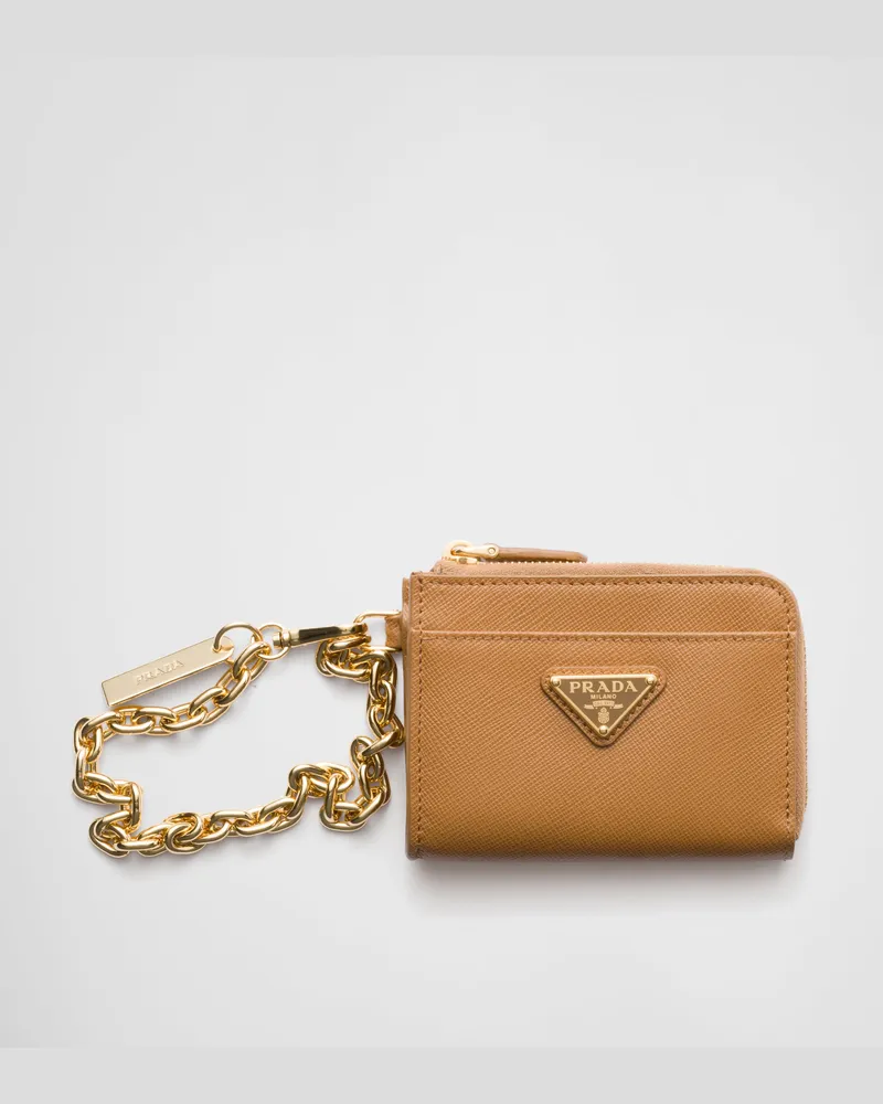 Prada Kleine Geldbörse aus Saffiano-Leder mit Reißverschluss Karamell
