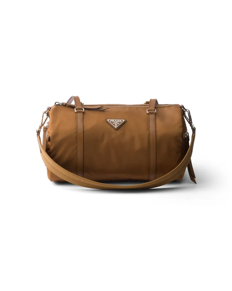 Prada Große Weekender-tasche Aus Re-nylon Und Saffiano-leder, Damen, Brandy Brandy