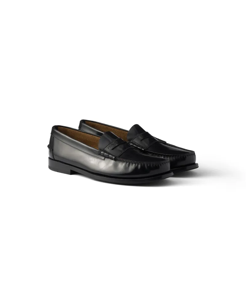 Prada Loafer Aus Gebürstetem Leder, Herren, Schwarz, Größe 11 Schwarz