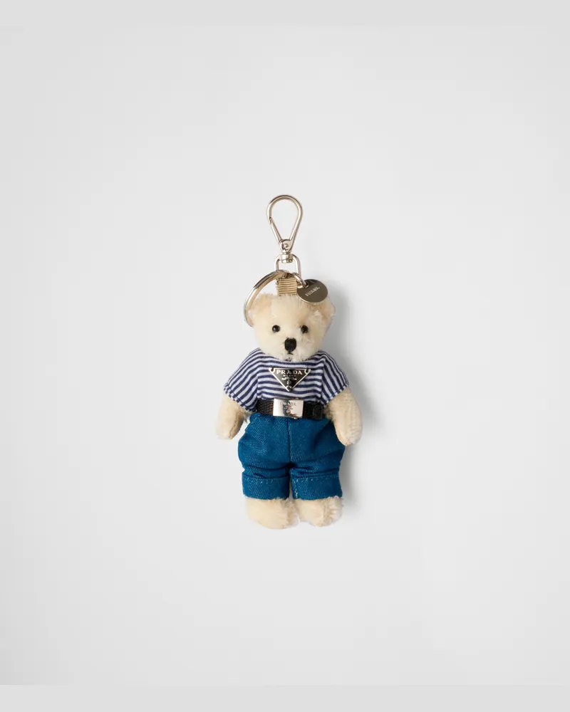 Prada Teddy-Taschenanhänger mit Ring aus Metall Weiss