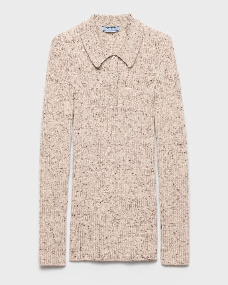Prada Polo-Pullover aus Wolle und Leinen Natur
