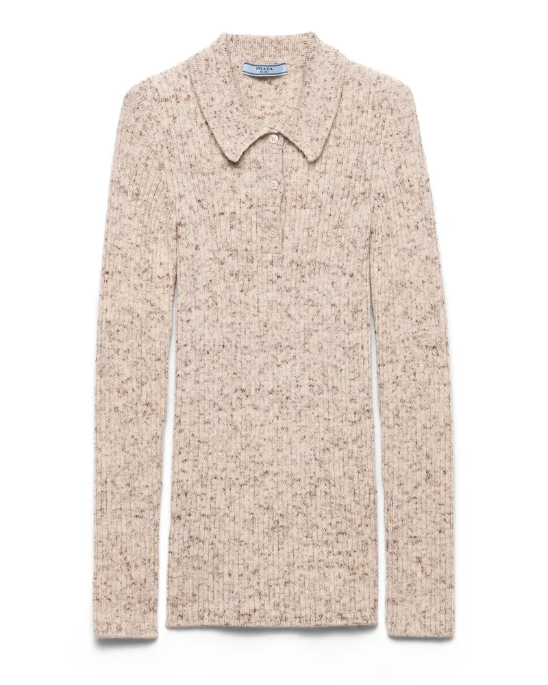 Prada Polo-pullover Aus Wolle Und Leinen, Damen, Natur, Größe Natur