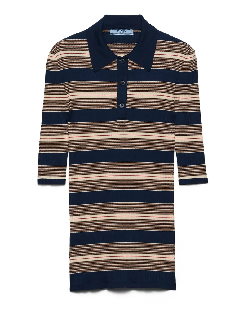 Prada Gestreiftes Poloshirt Aus Baumwolle, Damen, Marineblau, Größe Marineblau