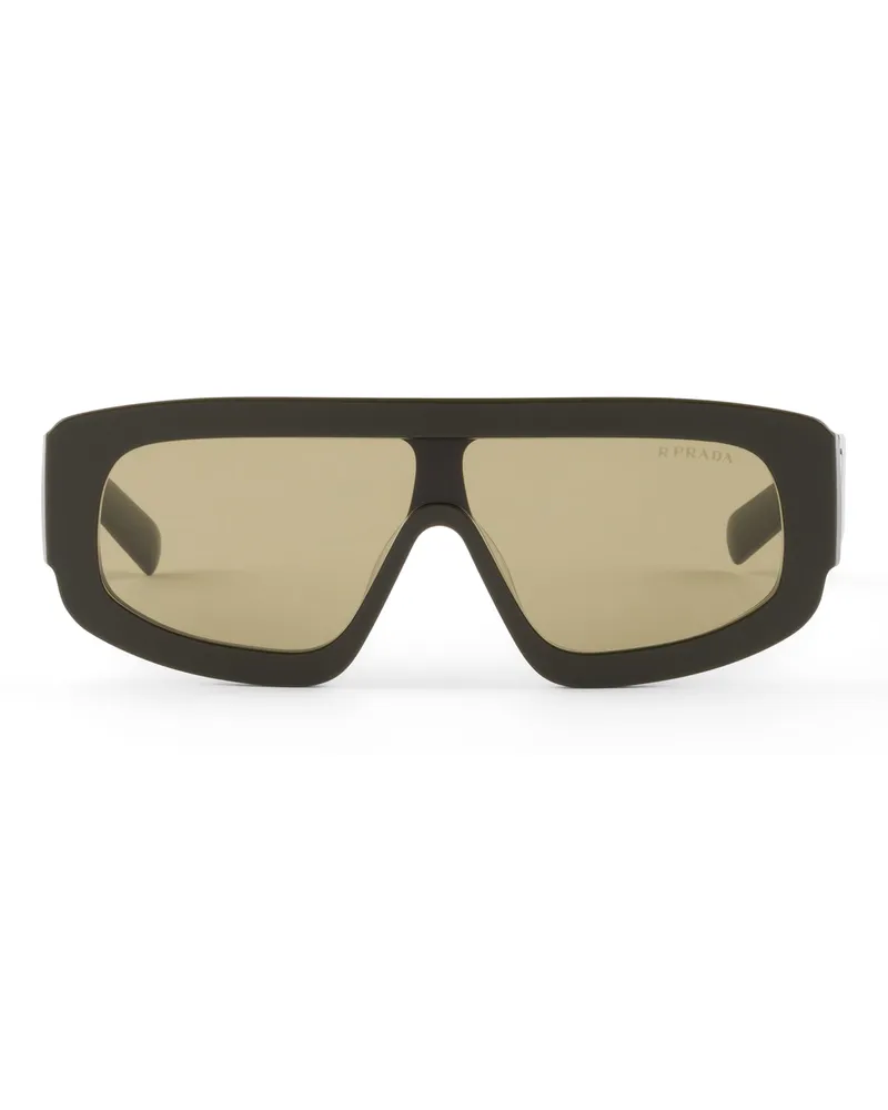 Prada Sonnenbrille Mit Triangolo-logo, Herren, Olivgrüne Gläser Olivgrüne