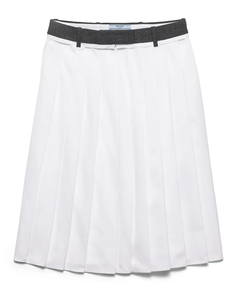 Prada Faltenrock Aus Popeline Und Rock Mit Rush-stich, Damen, Weiss, Größe Weiss