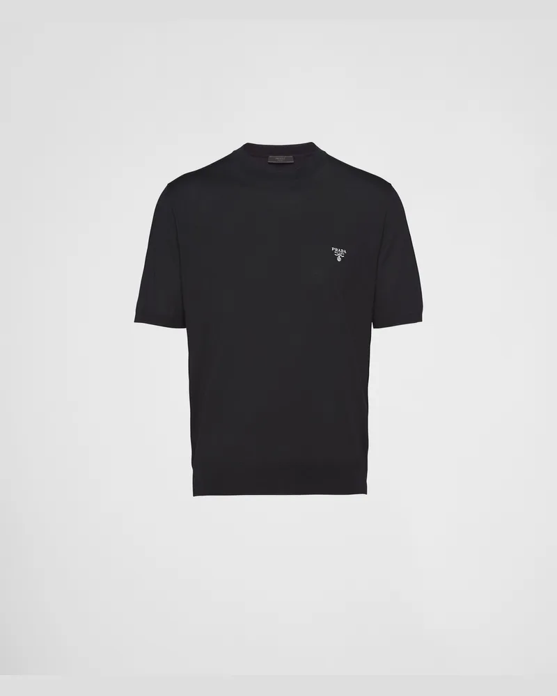 Prada Rundhalspullover aus superfeiner Wolle Schwarz