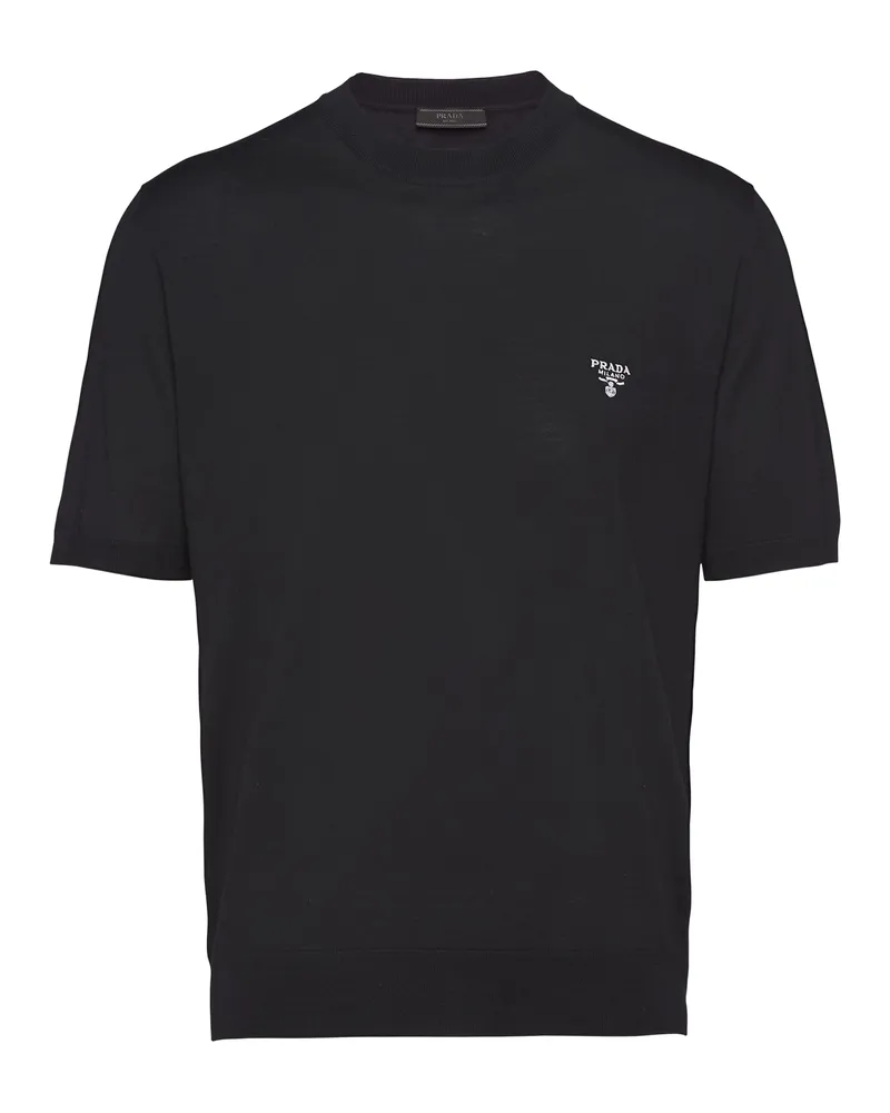 Prada Rundhalspullover Aus Superfeiner Wolle, Herren, Schwarz, Größe Schwarz