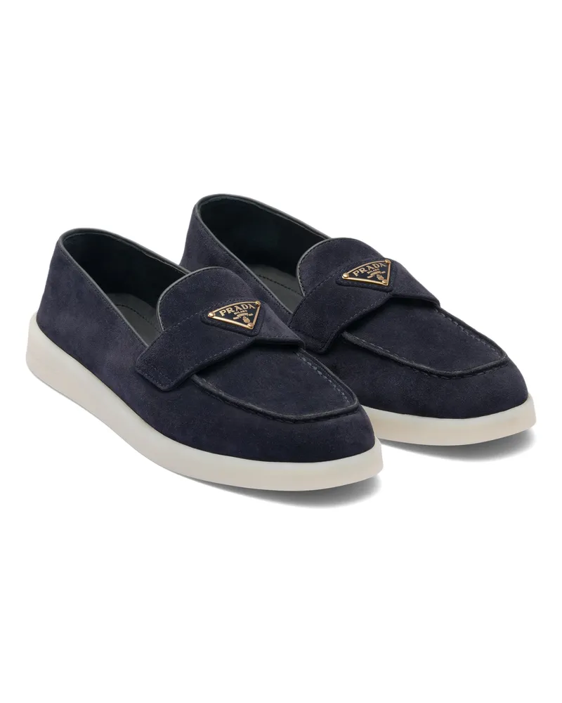 Prada Loafer Aus Wildleder, Damen, Blau, Größe Blau
