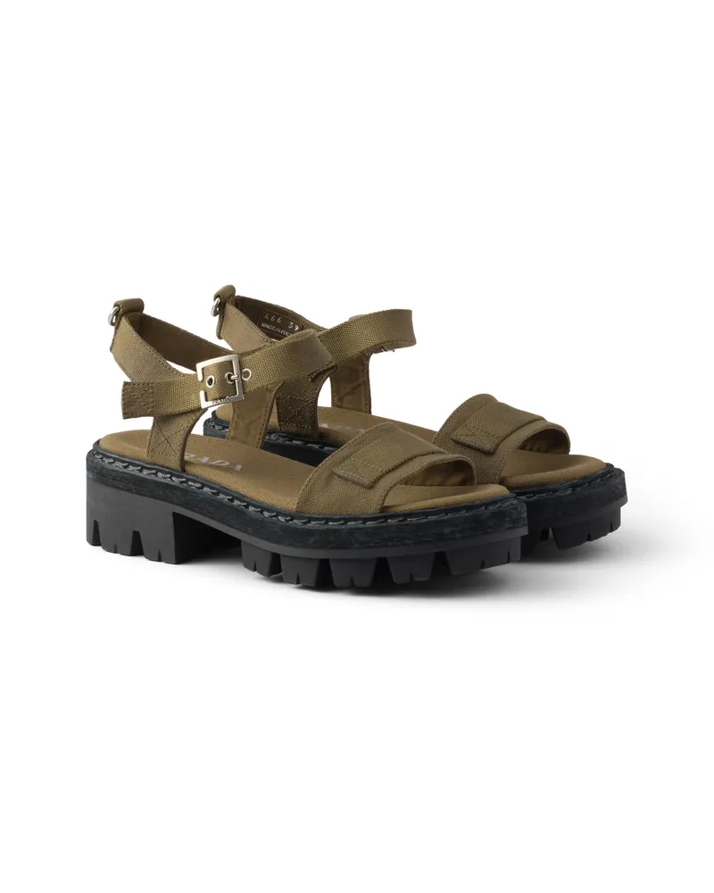 Prada Sandalen Aus Canvas, Damen, Waldgrün, Größe Waldgrün