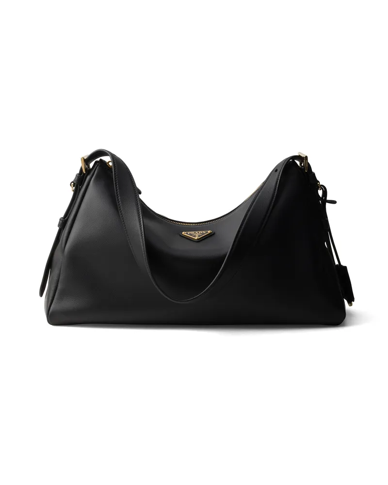 Prada Aimée Große Schultertasche Aus Leder, Damen, Schwarz Schwarz
