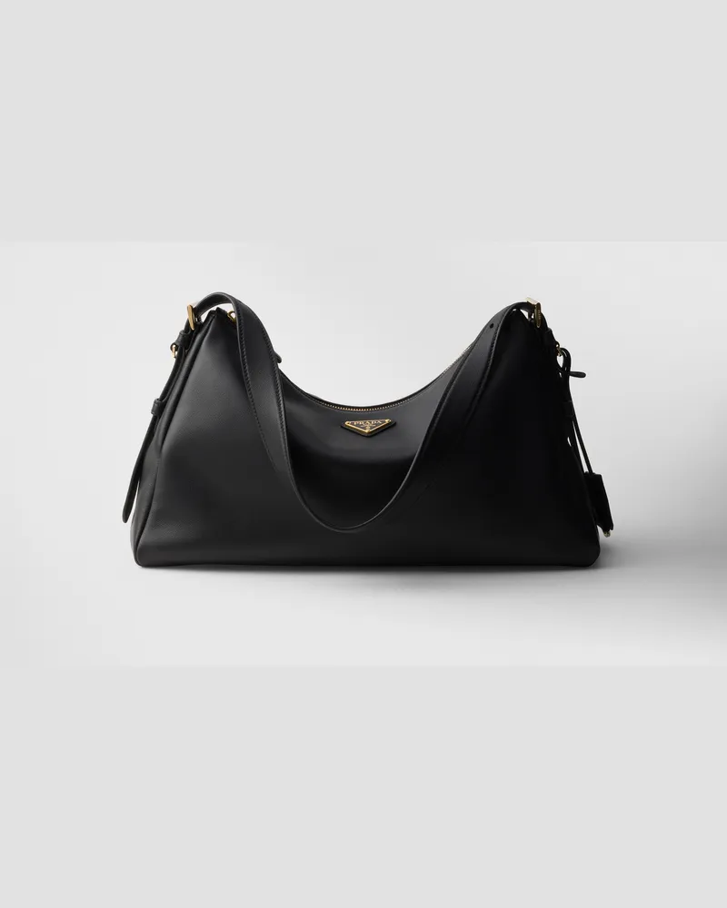 Prada Aimée Große Schultertasche aus Leder Schwarz