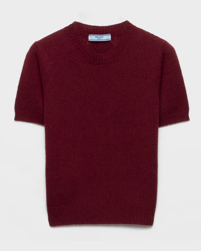 Prada Kurzarm-Pullover aus Kaschmir Amaranthrot