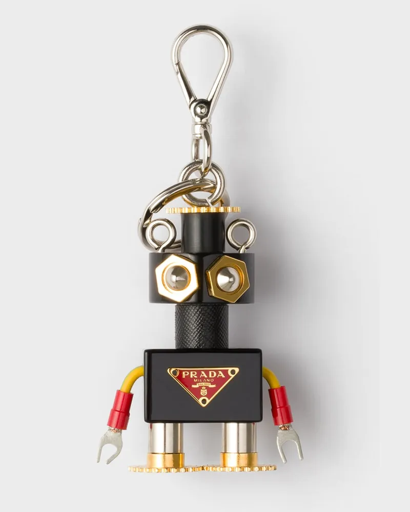 Prada Roboter-Schlüsselanhänger aus Plexiglas und Saffiano-Leder Schwarz