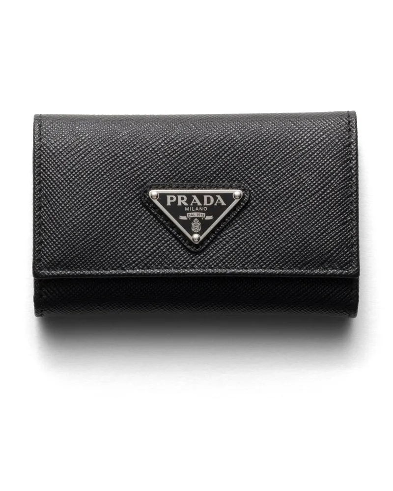 Prada Schlüsseletui Aus Saffiano-leder, Damen, Schwarz Schwarz