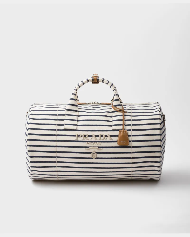 Prada Weekender aus gestreiftem Canvas Elfenbein