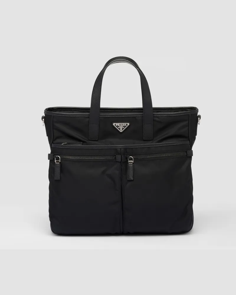 Prada Tote Bag aus Re-Nylon und Saffiano-Leder Schwarz