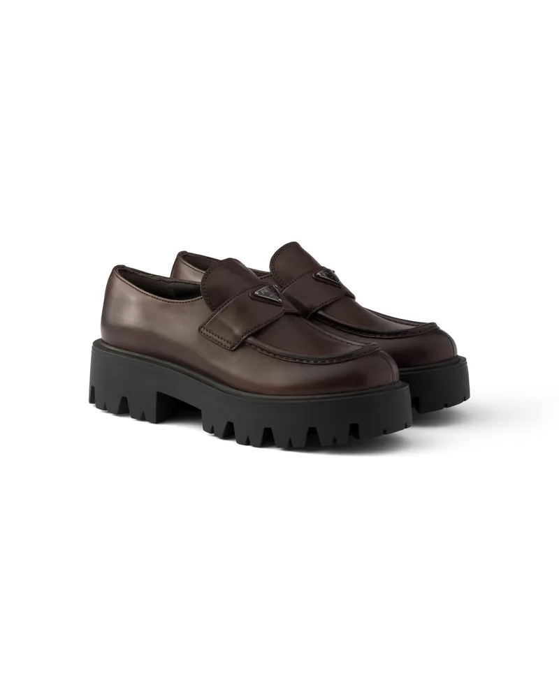 Prada Loafer Aus Leder, Damen, Teak, Größe Teak
