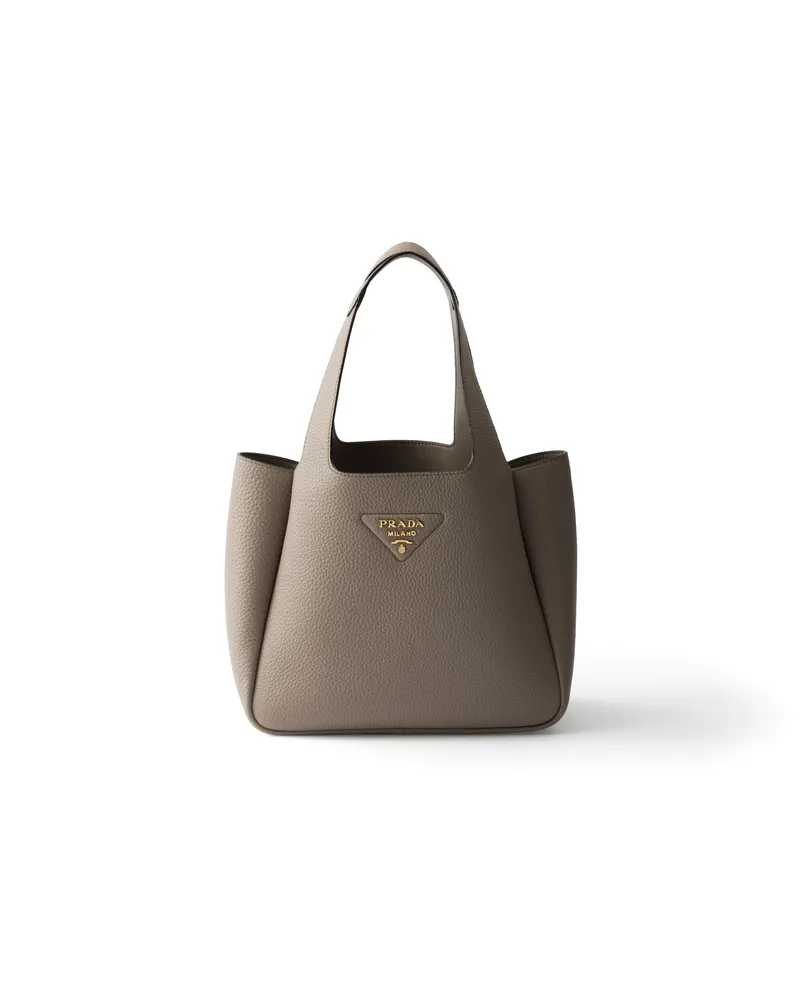 Prada Kleine Tote Bag Aus Leder, Damen, Lehmgrau Lehmgrau