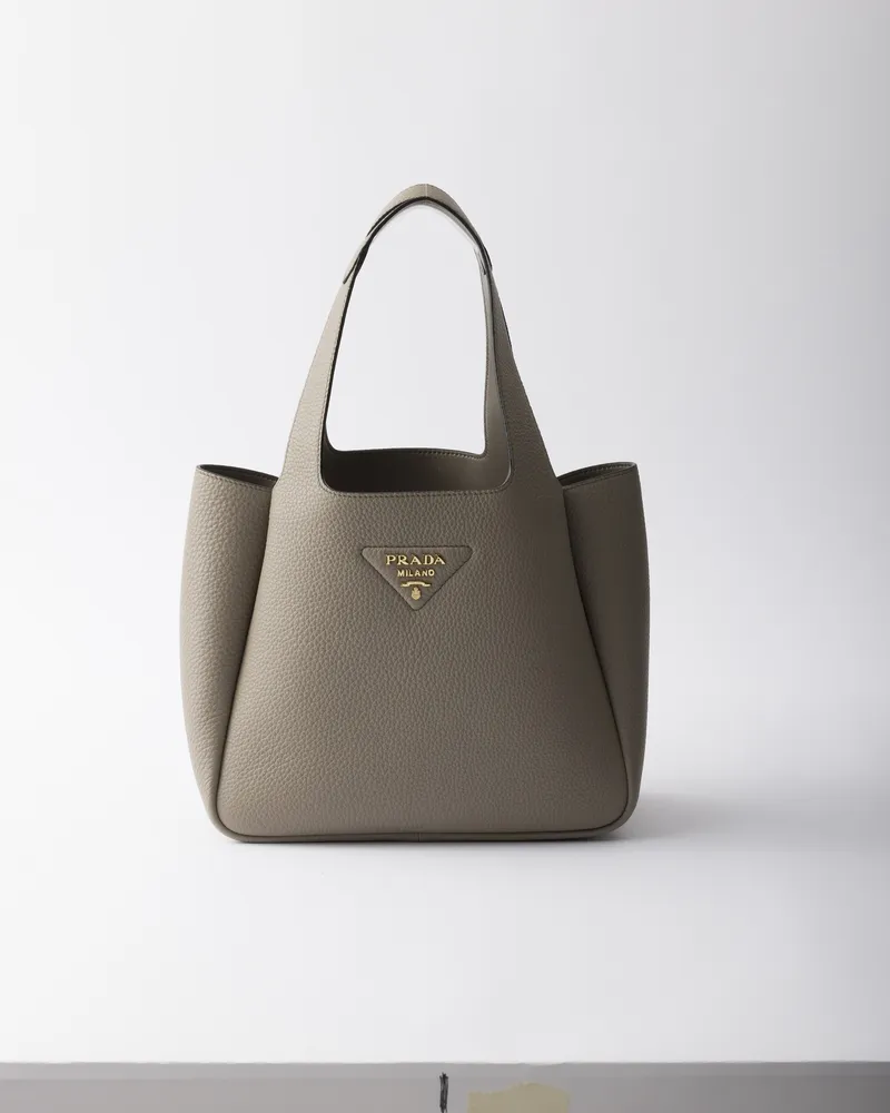 Prada Liaison Kleine Tote Bag Aus Leder, Damen, Lehmgrau Lehmgrau
