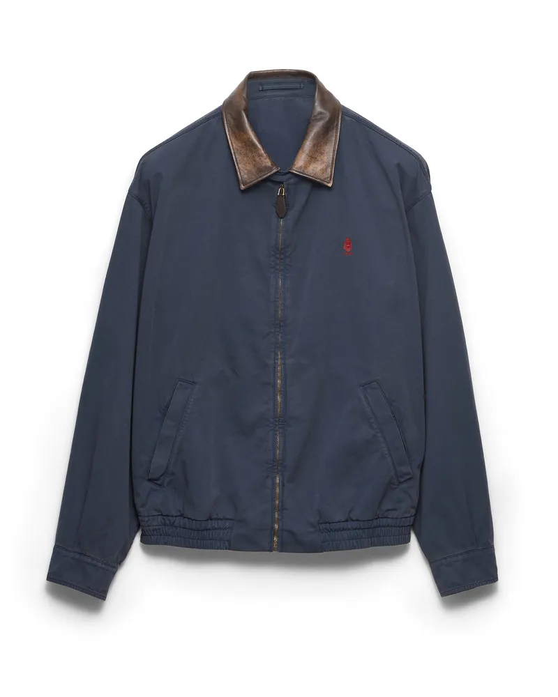 Prada Jacke Aus Baumwolle Mit Details Aus Leder, Herren, Blau, Größe Blau