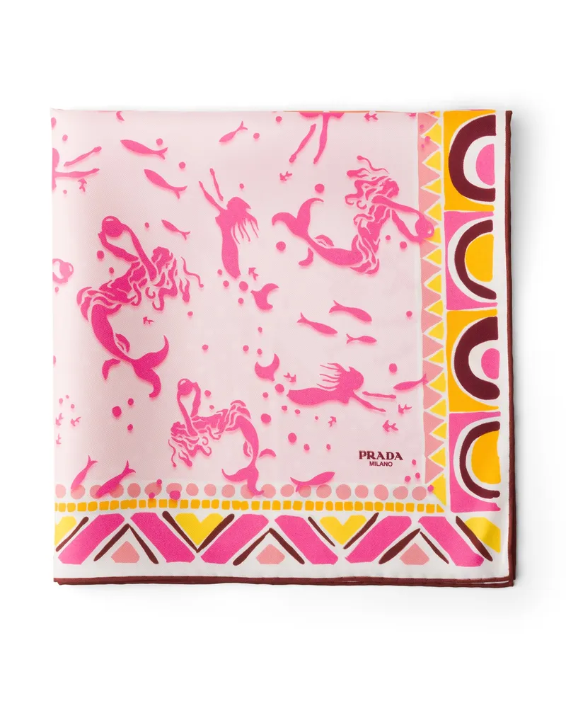 Prada Bedruckter Schal Aus Seiden-twill 55 , Damen, Amber/puderrosa Amber