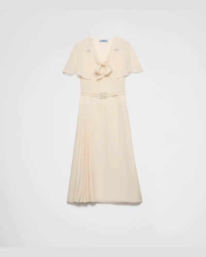 Prada Kleid aus Marocain mit Falten Elfenbein