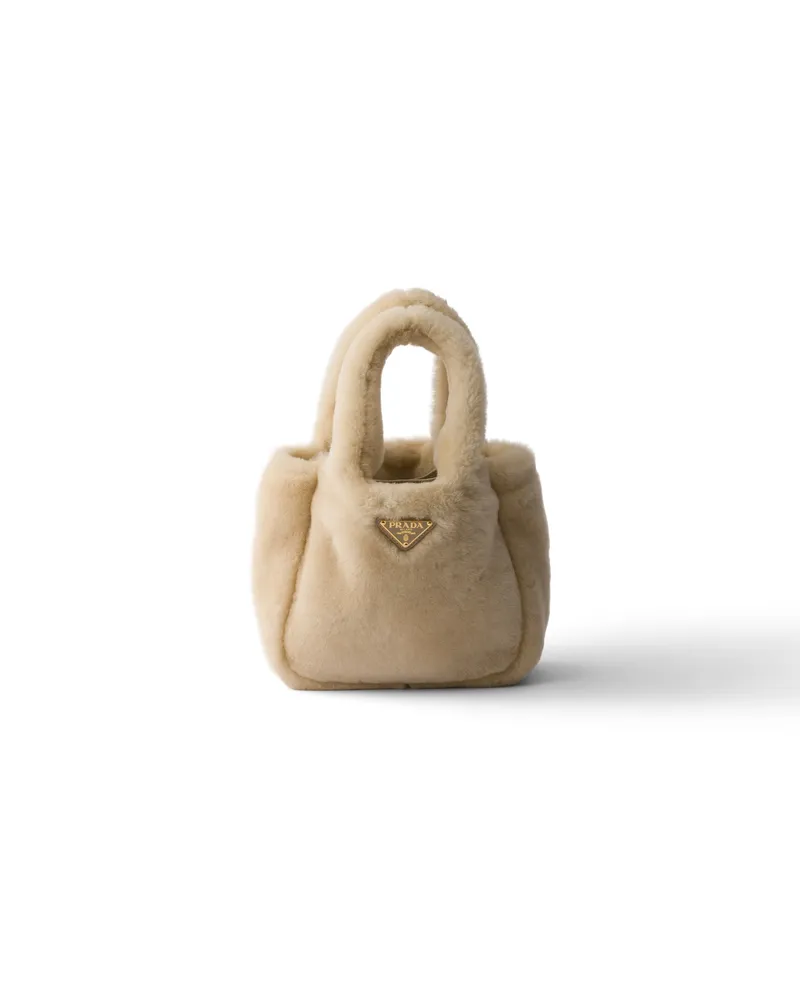 Prada Mini-handtasche Aus Lammfell, Damen, Ecru Ecru