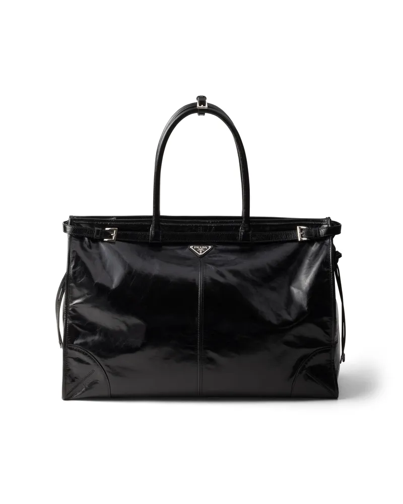 Prada Bonnie Tote Bag Aus Leder, Herren, Schwarz Schwarz