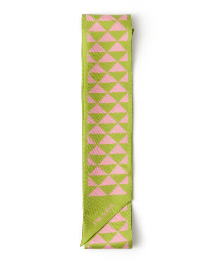 Prada Bedruckte Krawatte Aus Seide, Damen, Wiesengrün/blütenrosa Wiesengrün