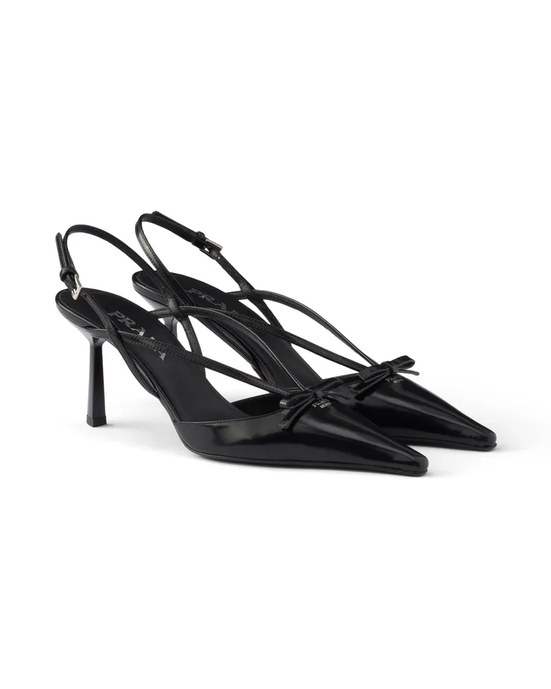 Prada Slingback-pumps Aus Gebürstetem Leder , Damen, Schwarz, Größe Schwarz