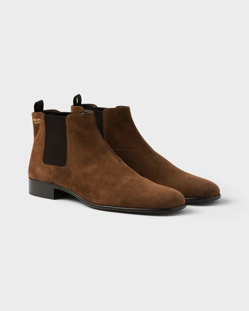 Prada Stiefeletten aus Wildleder Kakaobraun