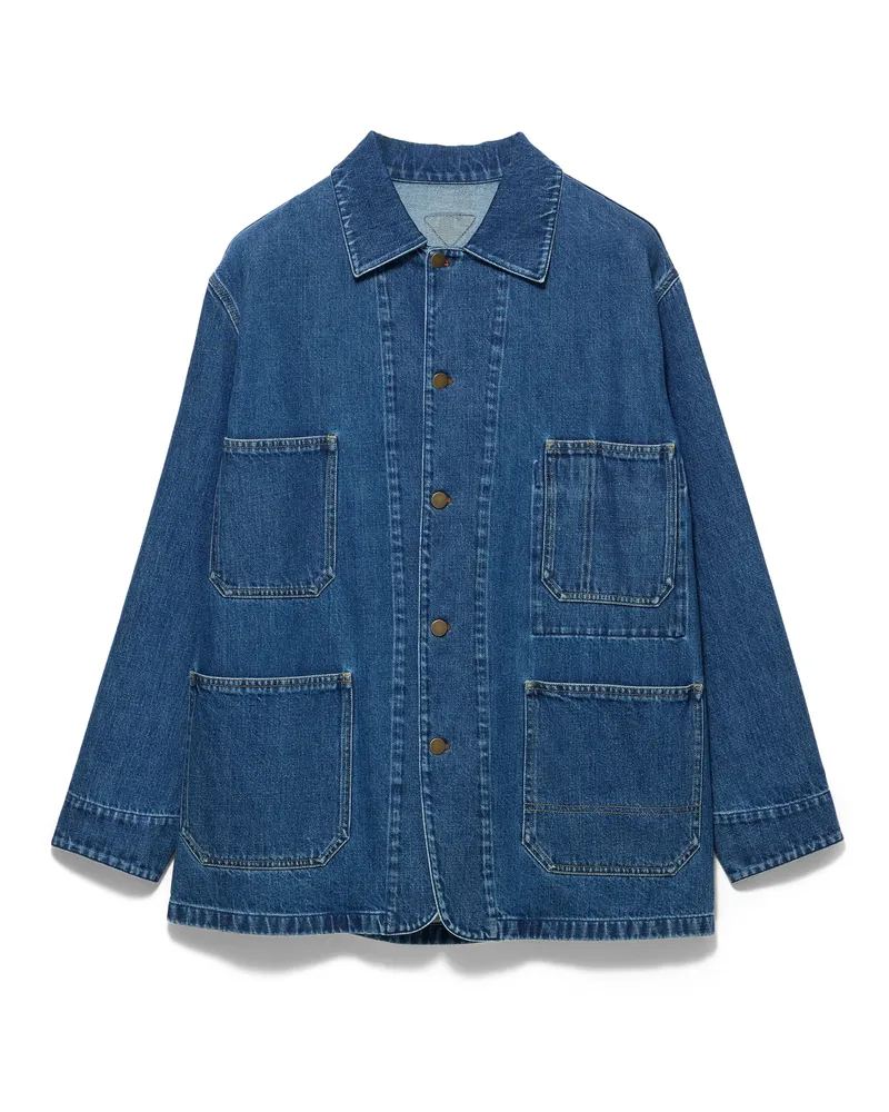 Prada Leichte Blousonjacke Aus Denim, Herren, Blau, Größe Blau