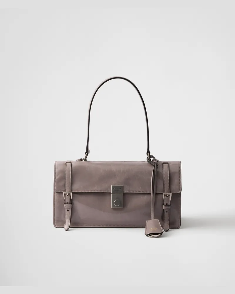 Prada Mittelgroße Handtasche aus Leder Zinngrau